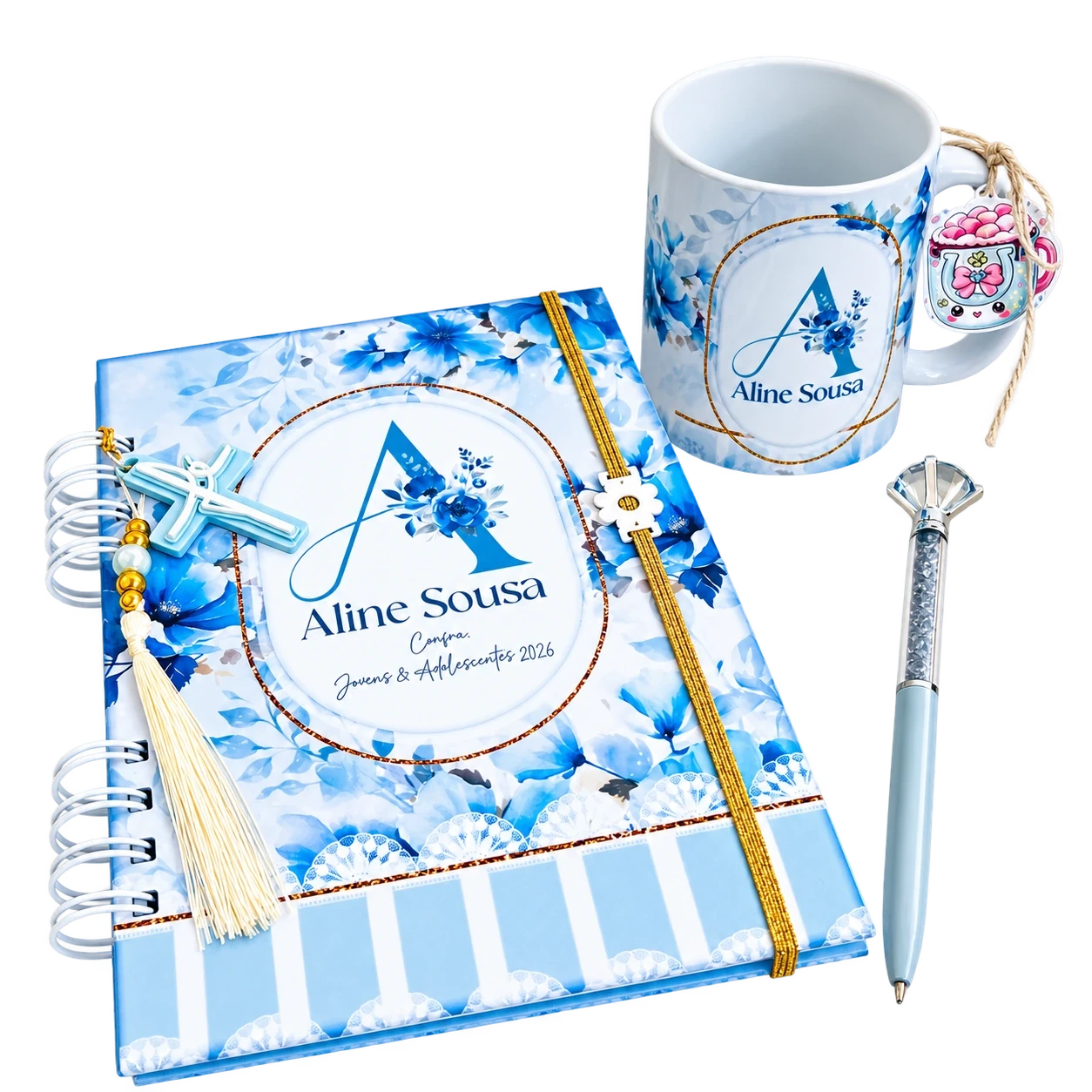 Caderno e caneca. Para apontamentos e bebidas do dia a dia, com personalização a combinar.