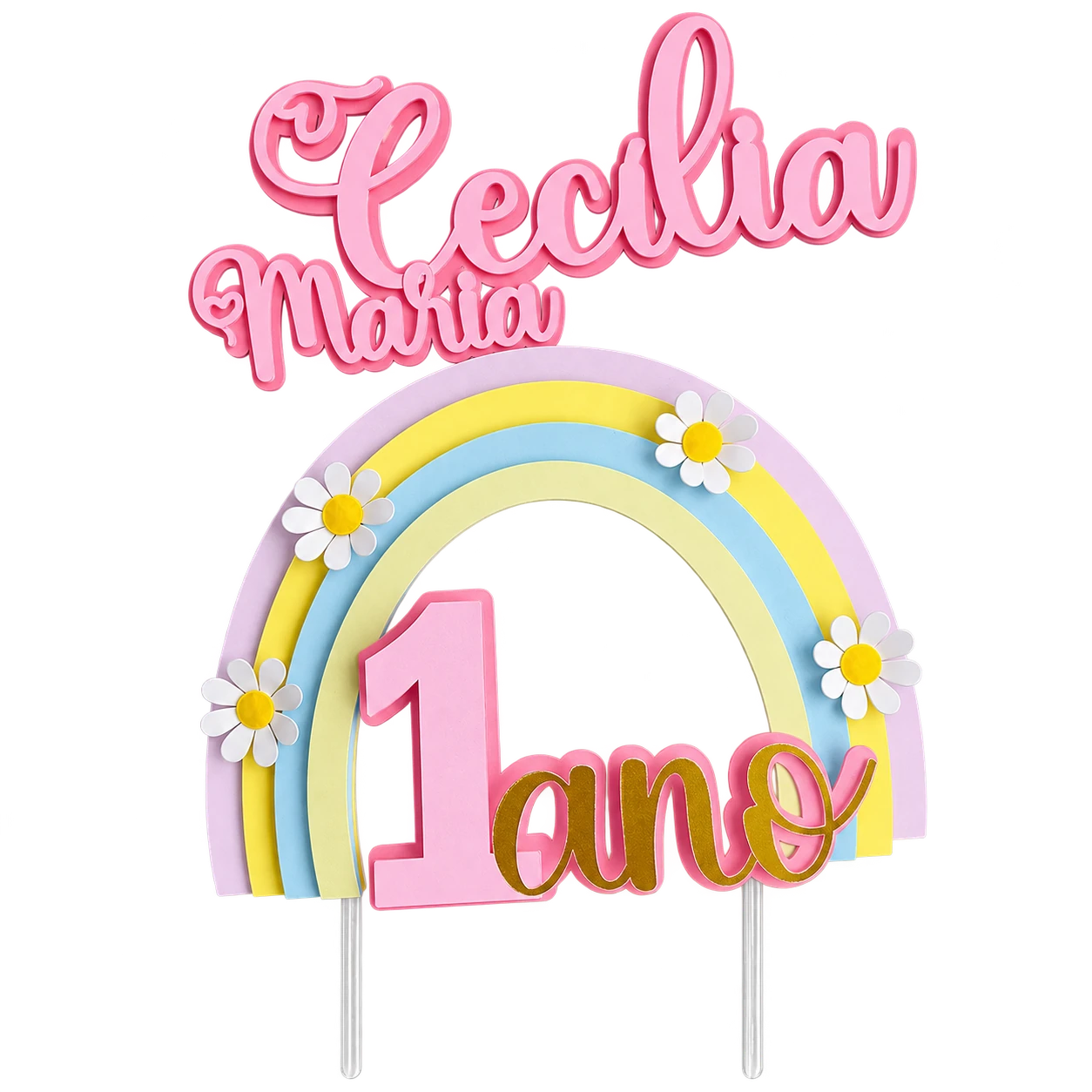 Topo de bolo. Para decorar o bolo da celebração, personalizado com nome e tema.