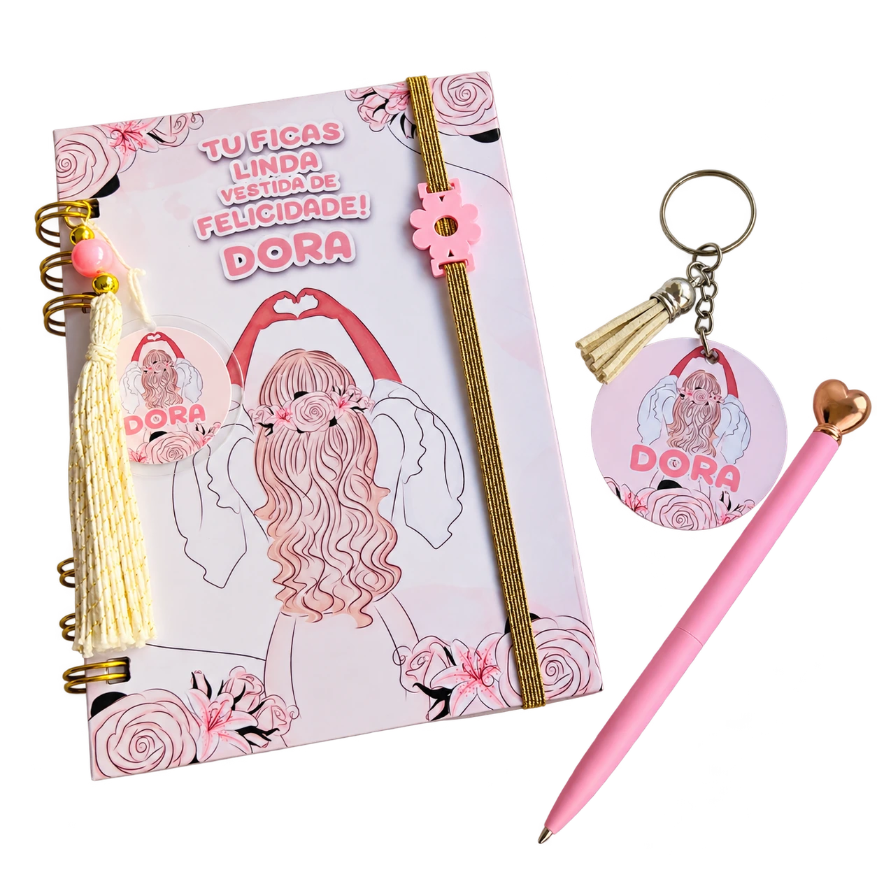 Caderno A6 e porta-chaves. Para anotar ideias e levar as chaves, com personalização a combinar.