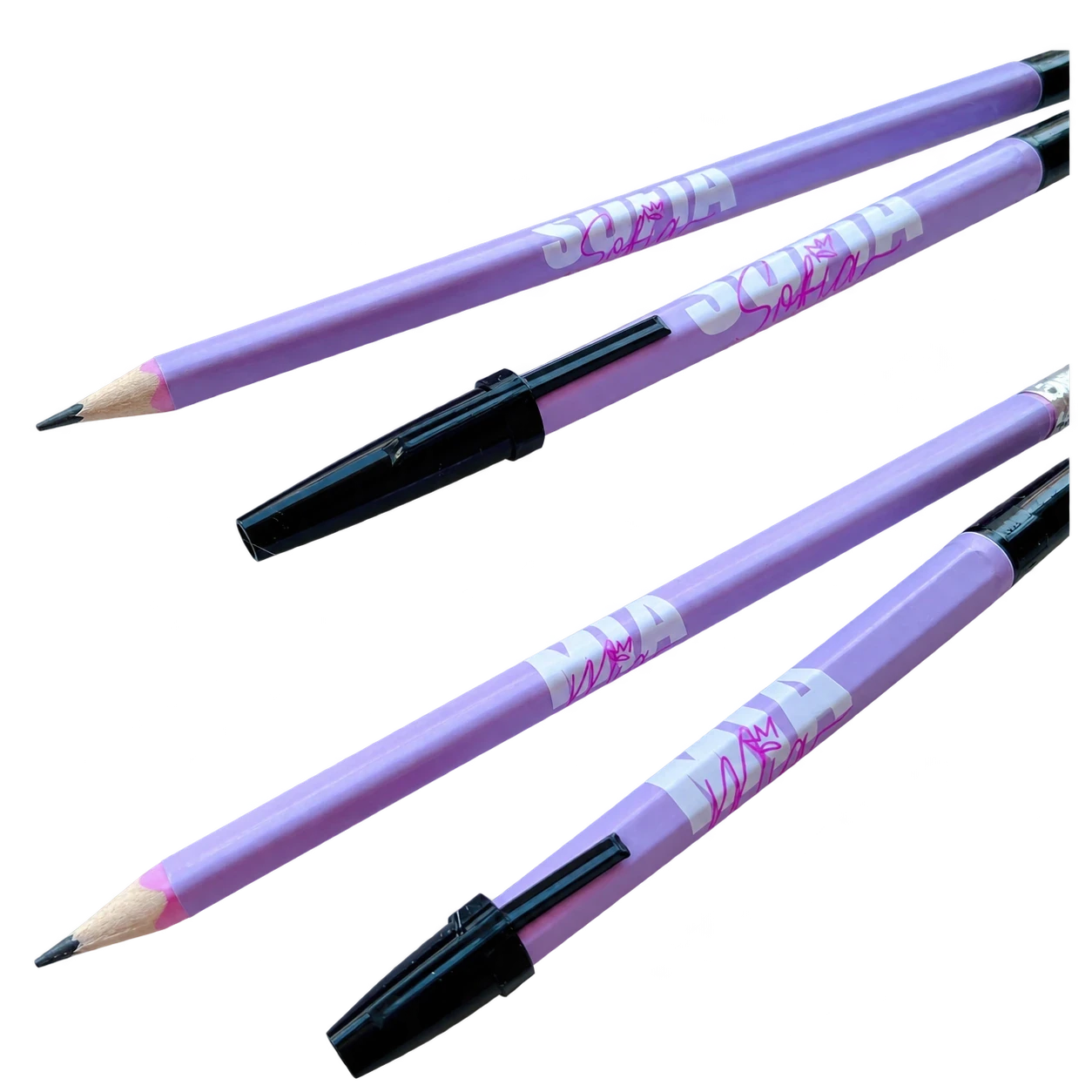 Lápis e caneta. Para escrever e desenhar, com personalização a combinar.