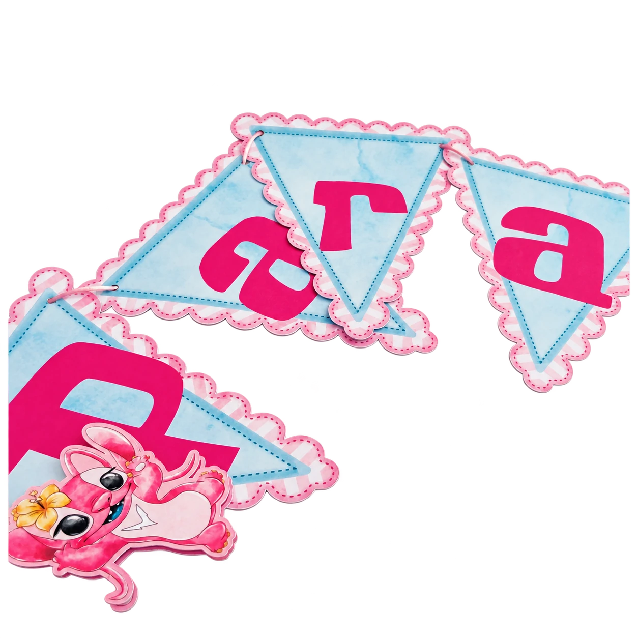 Bandeirola. Para decorar a festa, personalizada com nome e tema.